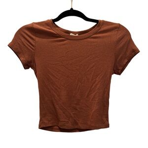 BOZZOLO | Brown Fitted Crop T-Shirt- Small